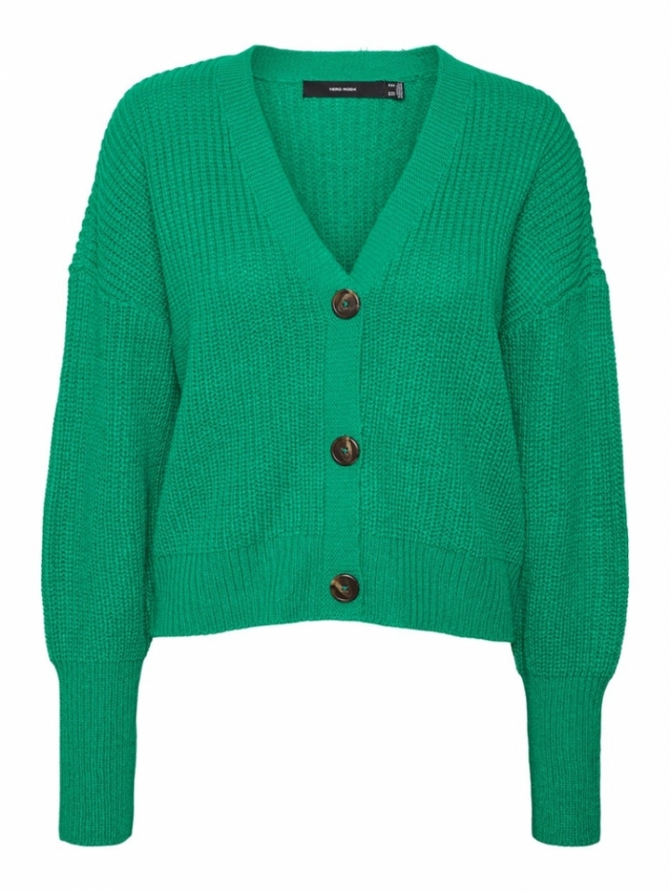 Lea V-neck cuff cardigan Holly green