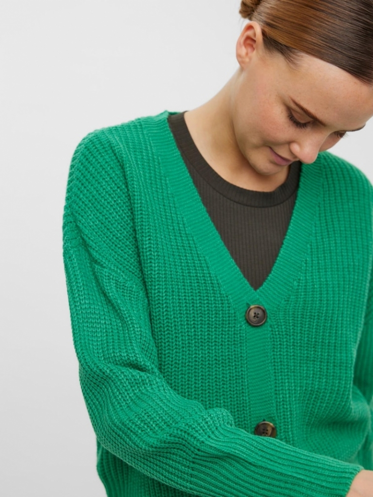 Lea V-neck cuff cardigan Holly green