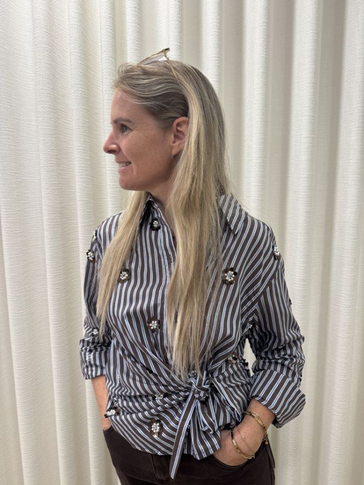 Amy Blouse Stripe Chocolate/ Sky