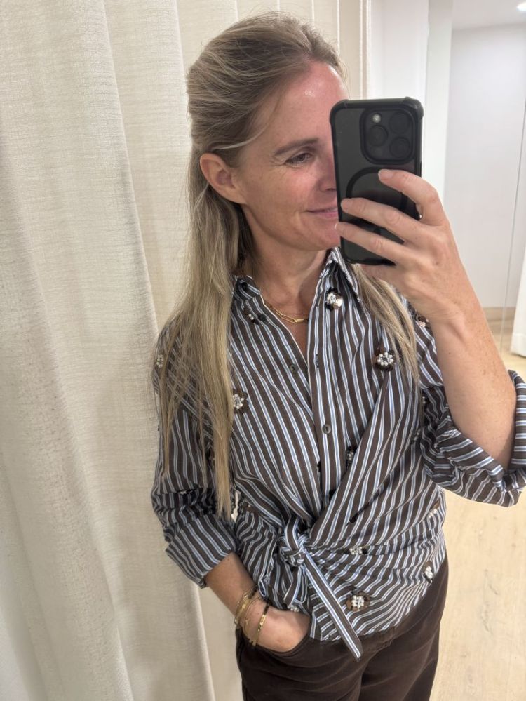 Amy Blouse Stripe Chocolate/ Sky