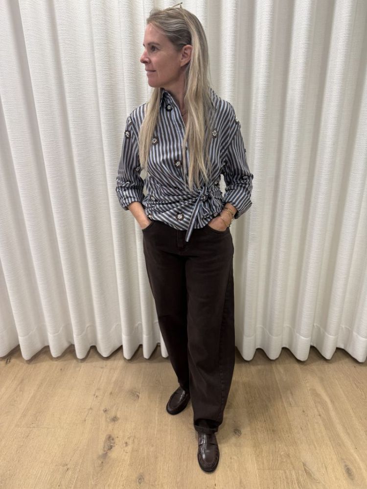 Amy Blouse Stripe Chocolate/ Sky