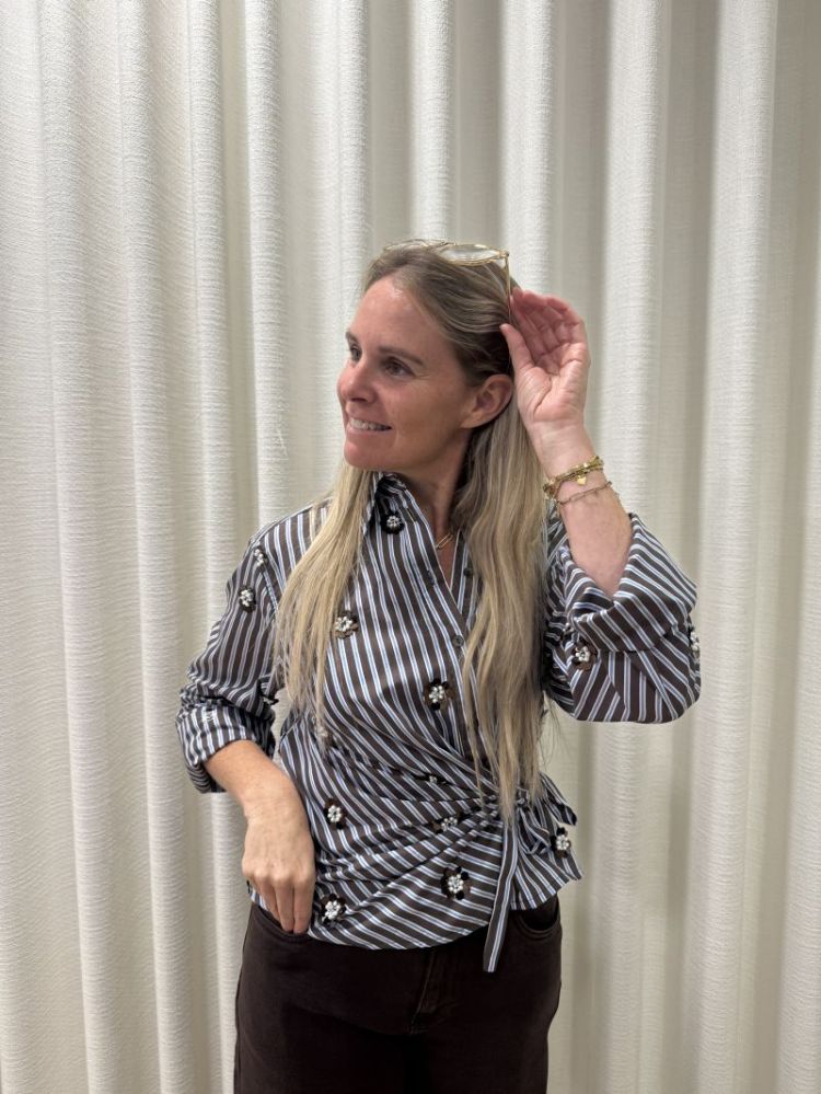 Amy Blouse Stripe  Chocolate/ Sky