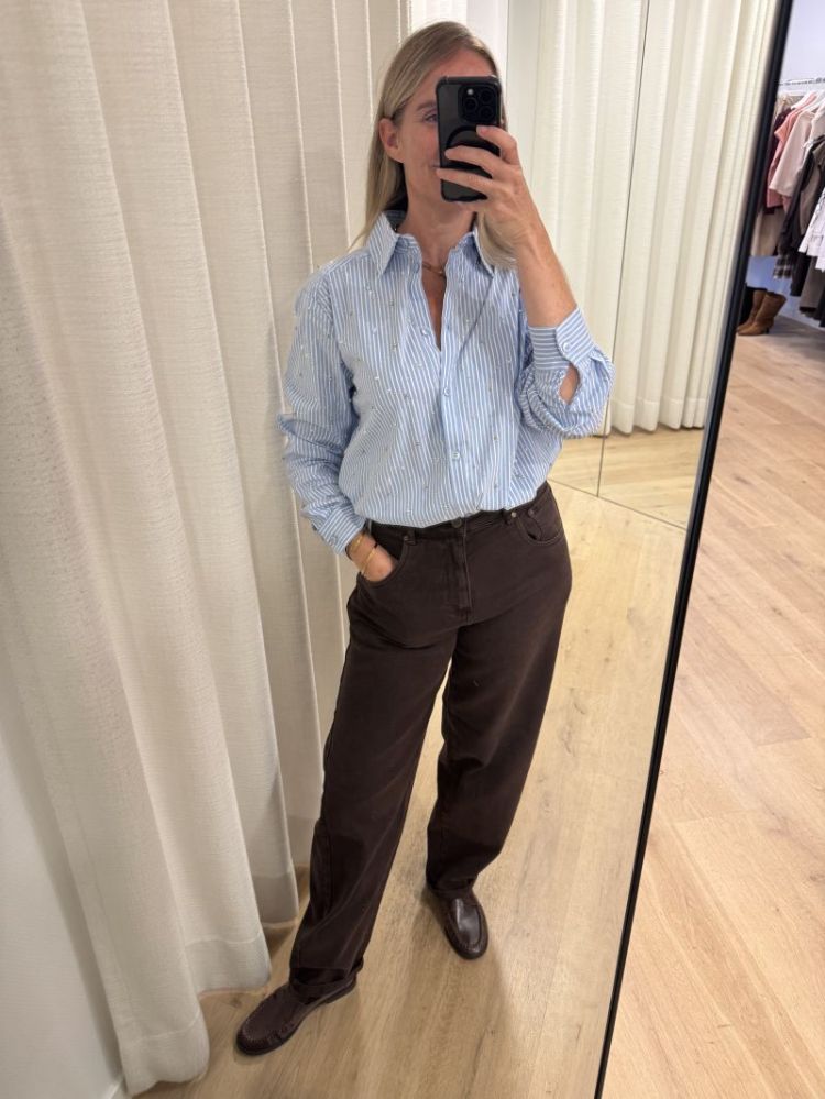 Nowi Blouse Stripe Stone Off White/ Sky