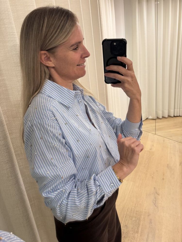 Nowi Blouse Stripe Stone Off White/ Sky